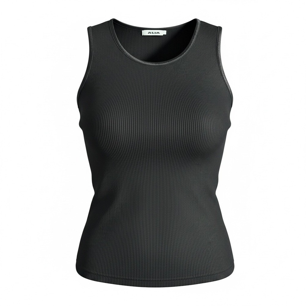Alia Womens Ribbed Knit Sleeveless Tank Top Black Crew Neck Size‎ M